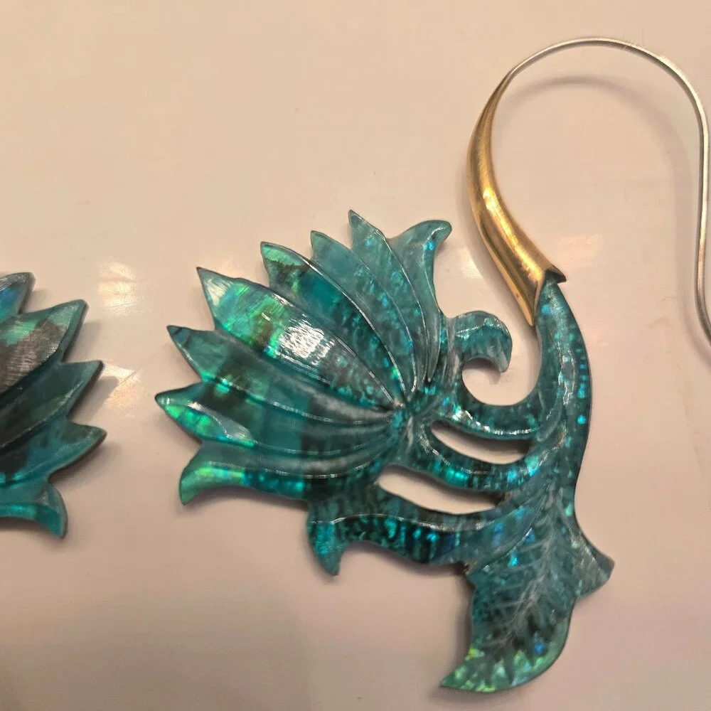 Abalone sea shell lotus flower earrings - Picture 12 of 15